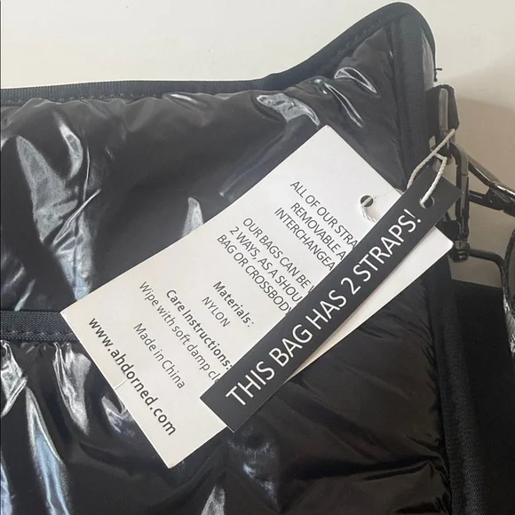 Ah-dorned Patent Black Quilted Shoulder Bag 2 Straps - Picture 12 of 15